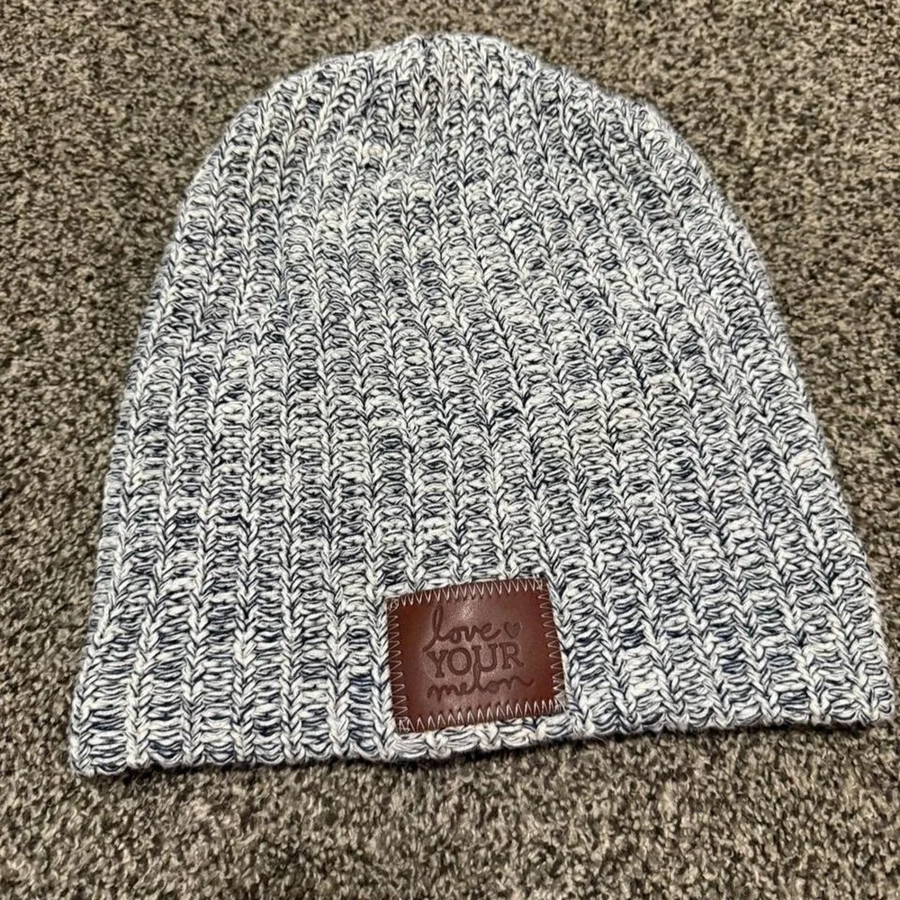 Love Your Melon Beanie Navy White Marl Ribbed Knit Cotton Hat Made in USA